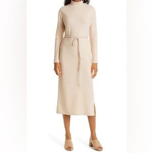 VINCE long Sleeve Mock Neck Knit Sweater Dress Sz Medium In Marzipan Belted